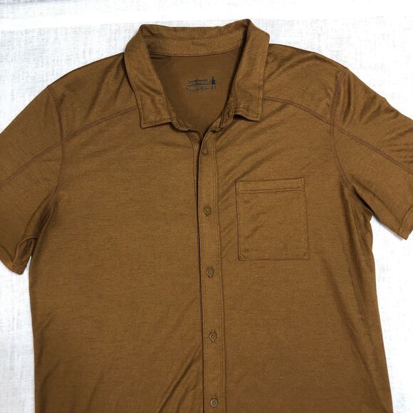 Smartwool Shirt Mens L Merinosport 150 Wool Blend Button Down Brown Short Sleeve - Picture 3 of 11